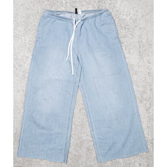 H&M Blue Wash Wide Leg Pull On Jeans Denim Pants Womens Size M - Picture 2 of 12